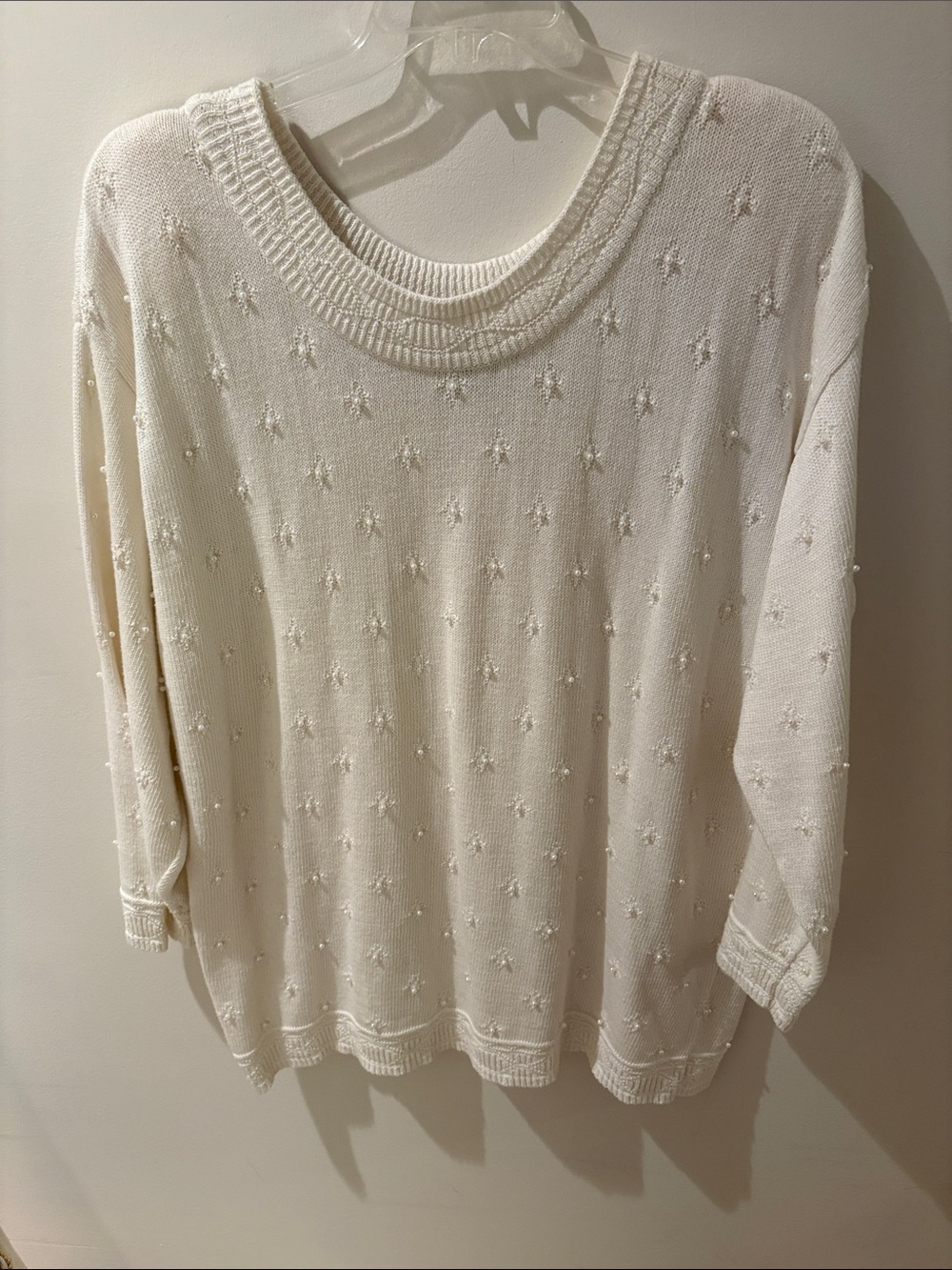 Cream Crewneck Textured Dot Sweater